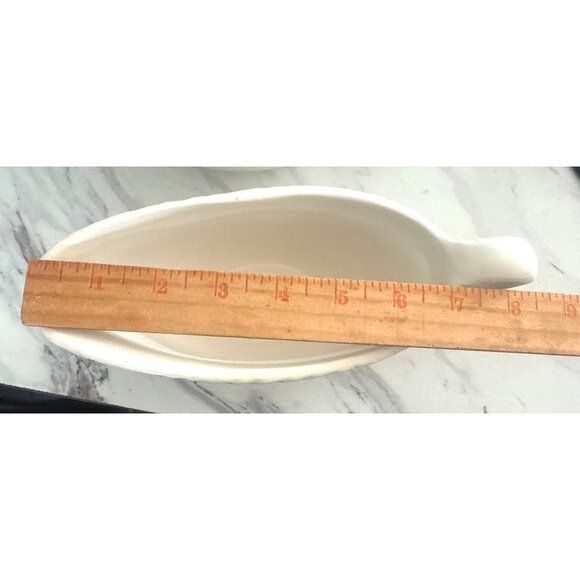 Bee & Willow Stoneware Gravy Boats Set Of 2 Cream Color Embossed Leaf Design - Picture 4 of 9